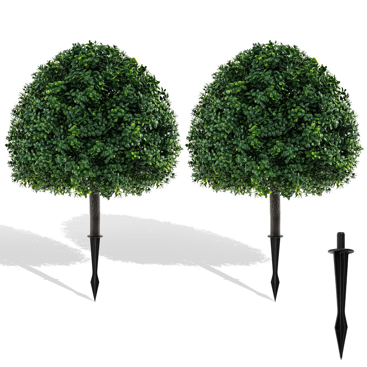28" Faux Boxwood Topiary Ball Trees with Ground Spikes for Indoor Planters and Outdoor Garden Display